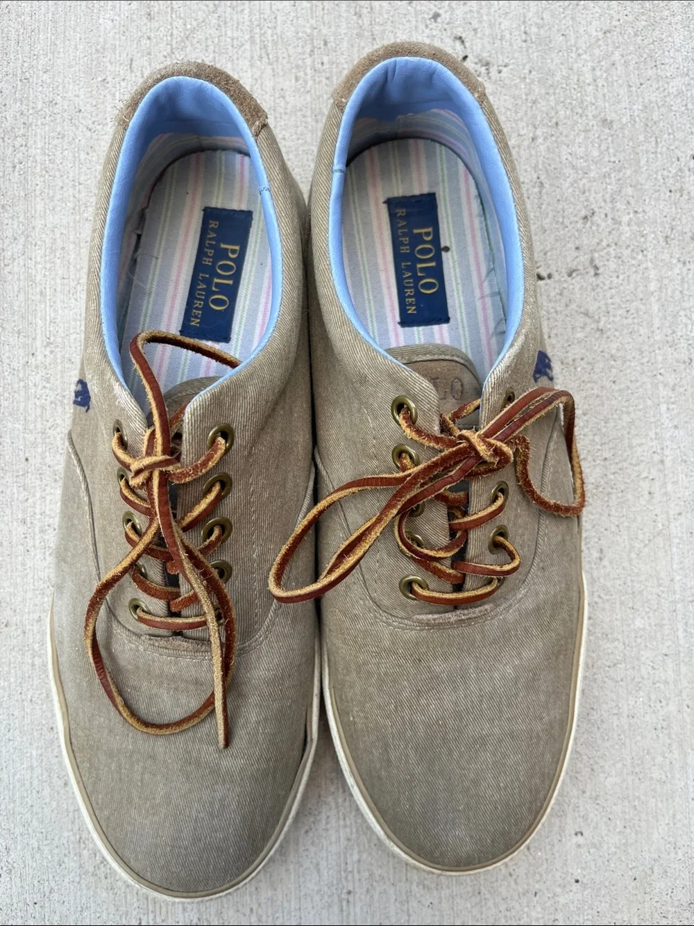 Polo Ralph Lauren Vaughn Men’s 9D Khaki Canvas Suede Leather Lace Sneakers